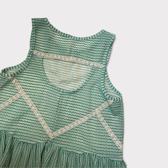 Free People Crochet Sheer Tank Top With Peplum and Back Cut Out Green & Cream - Picture 4 of 7